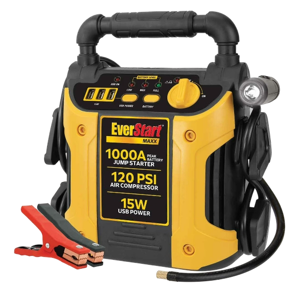 EverStart Maxx 1000 Peak Amp Jump Starter with 120 PSI Compressor, Pivoting LED Light, 3X USB Ports