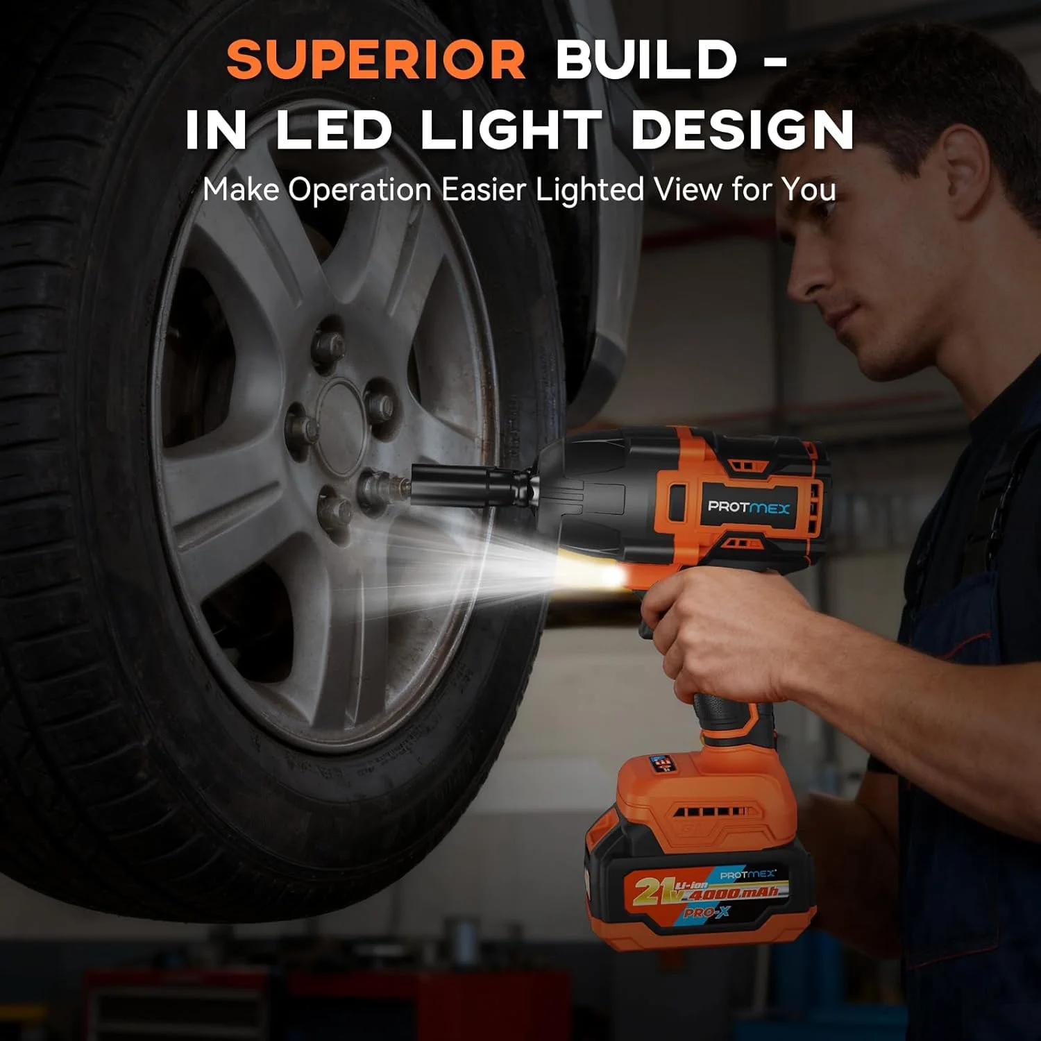 Protmex Cordless 900Ft-lbs Impact Wrench, 4000mAh Battery, 3500 RPM - Image 5