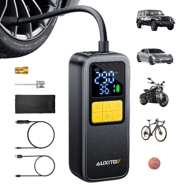 AUXITO Tire Inflator Portable Air Compressor – Faster Inflation, 150PSI Cordless Air Pump Digital Gauge, Auto Shut off for Car, Truck, Bike Tires & Inflatables