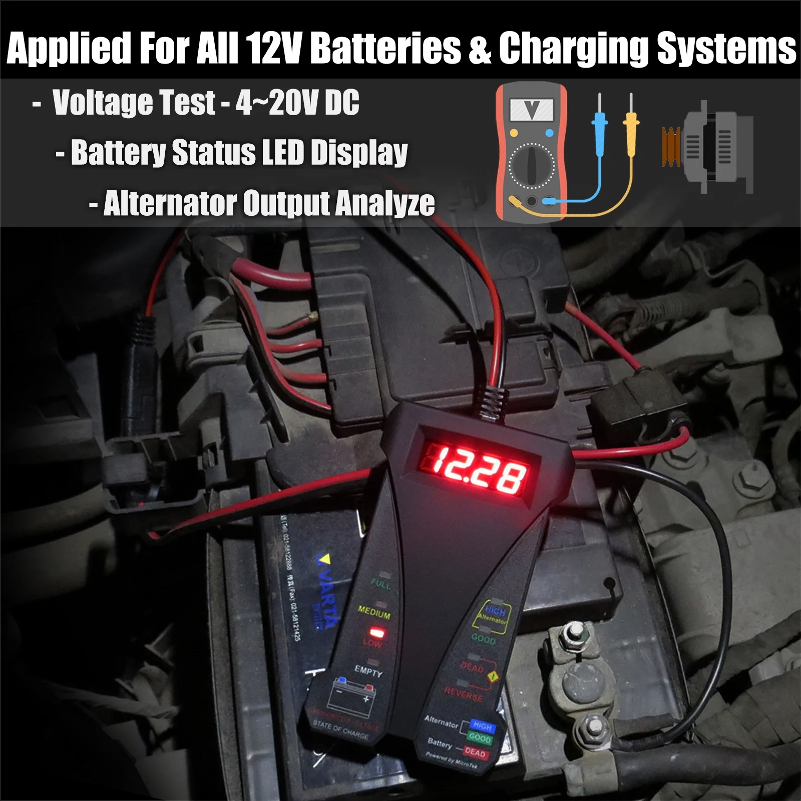 MOTOPOWER 12V Digital Car Battery Tester Voltmeter Charging System Analyzer - Image 4