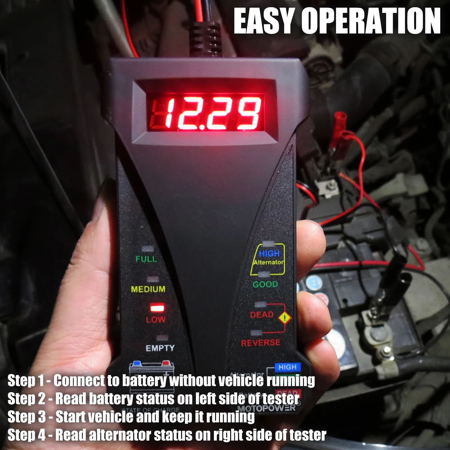MOTOPOWER 12V Digital Car Battery Tester Voltmeter Charging System Analyzer - Image 5