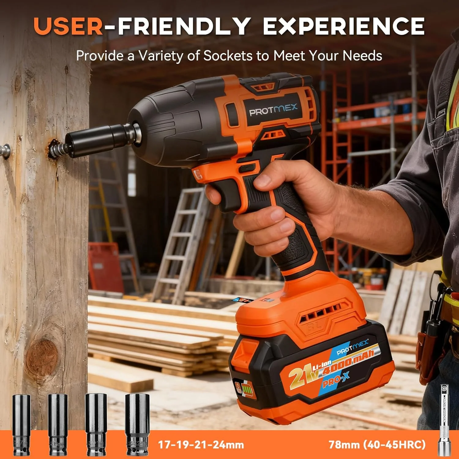 Protmex Cordless 900Ft-lbs Impact Wrench, 4000mAh Battery, 3500 RPM - Image 6