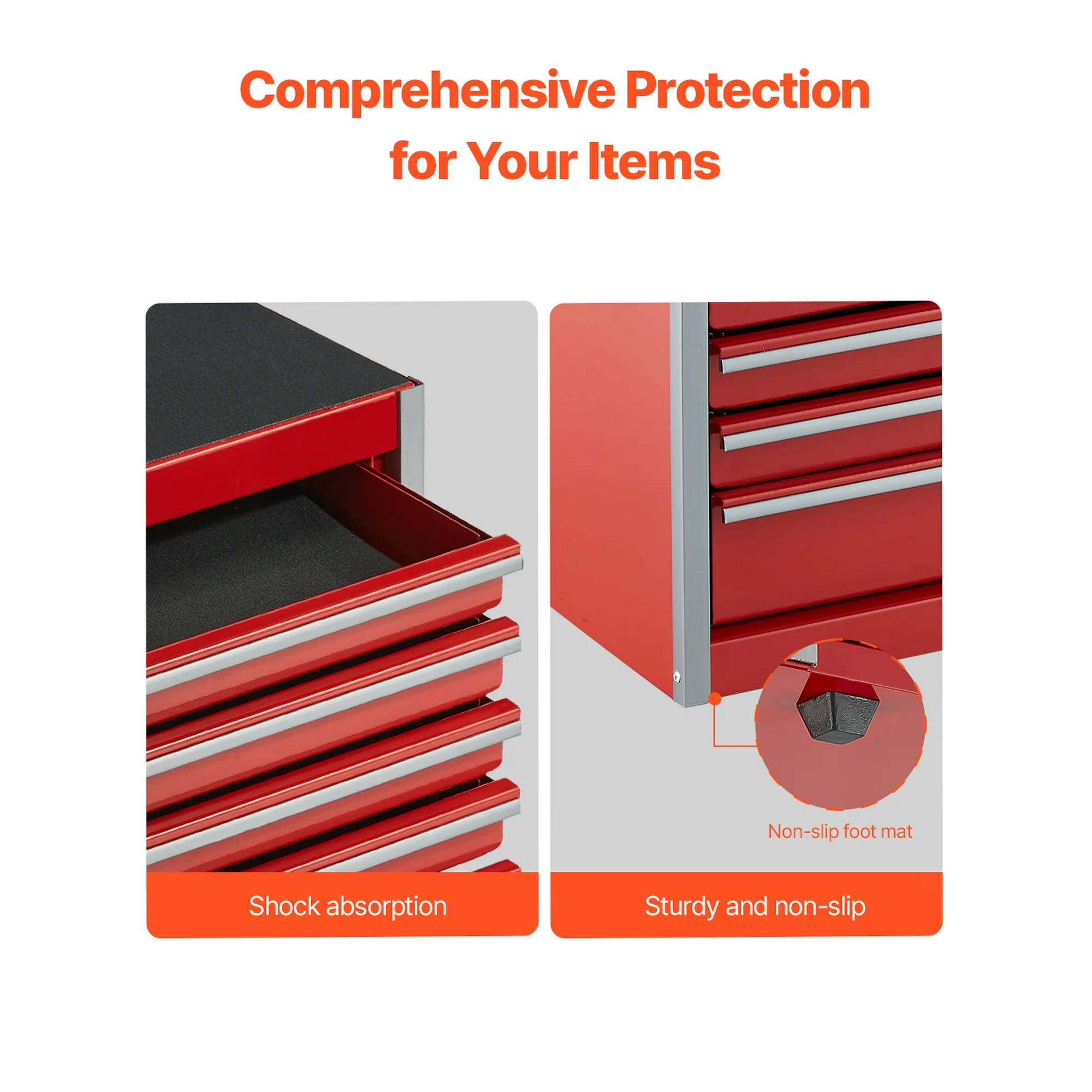 VEVOR Metal Tool Box, 8.6-inch, Portable Metal Tool Box with 5 Drawers, Small Tool Chest with EVA Liners and PP Feet Pads, Heavy-Duty Steel With Ball Bearing Opening and Powder Coated Finish, Red - Image 3