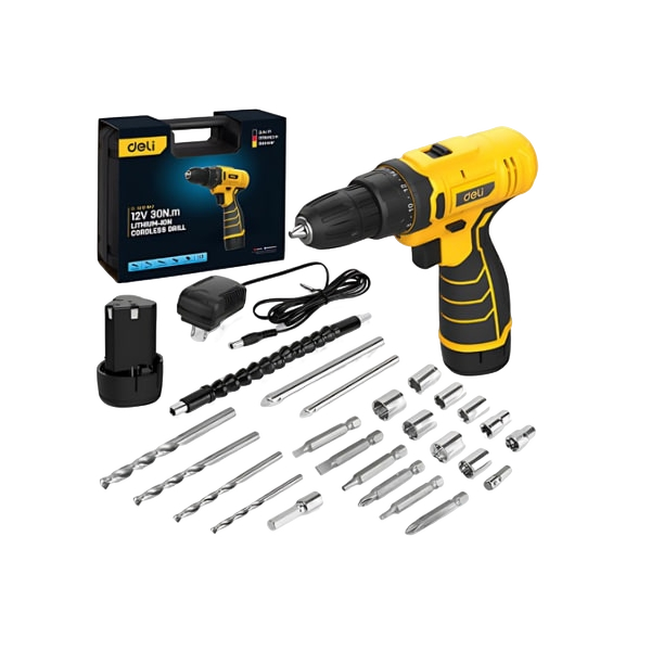 DELI 12V Cordless Drill Set, 2.0Ah Battery with Charger, 265 inch-lbs Power Drill, 3/8” Keyless Chuck, 18+1 Torque Settings, Electric Drill, Mini Drill, Hand Drill for Home Improvement