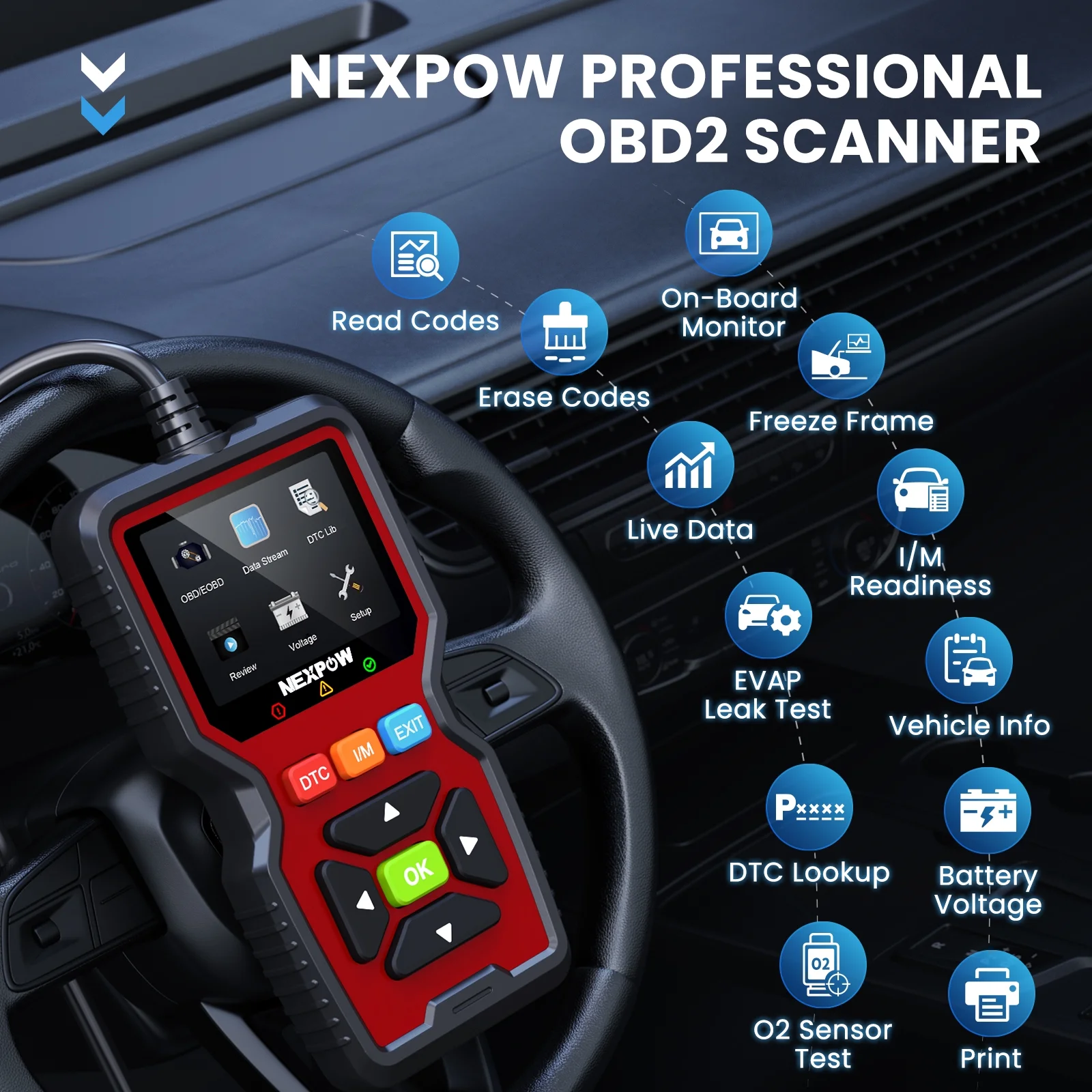 NEXPOW OBD2 Scanner, Car Code Reader, Auto Diagnostic Tool for Check Engine Light, Car Scanner for All Vehicles since 1996 - Image 2