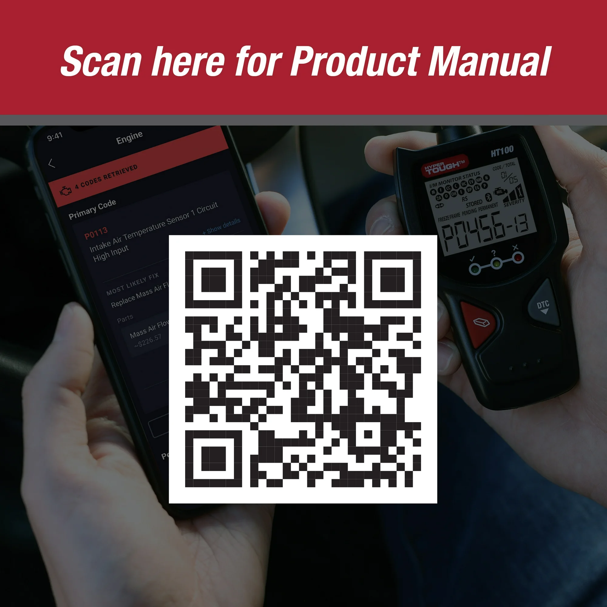 Hyper Tough HT100 Code Reader, 1996 & Newer OBD2 Vehicles, Free Fix & Part Recommendations - Image 2