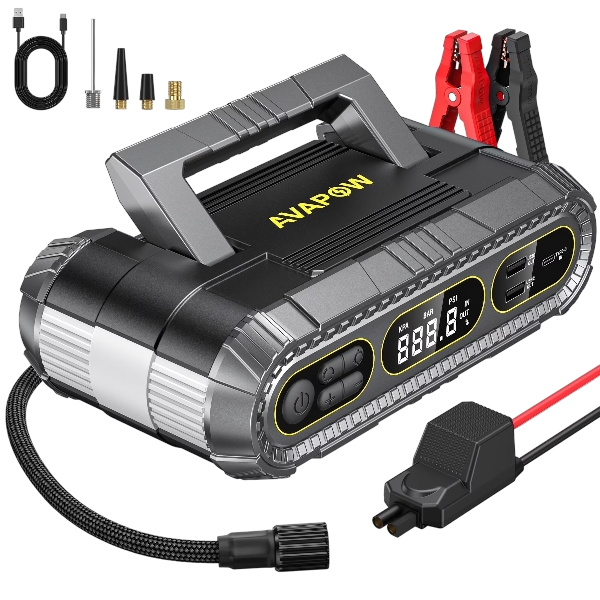 AVAPOW Jump Starter with Air Compressor, 2000A Portable Car Battery Jumper Starter with 150PSI Tire Inflator, 12V Jump Box Battery Pack
