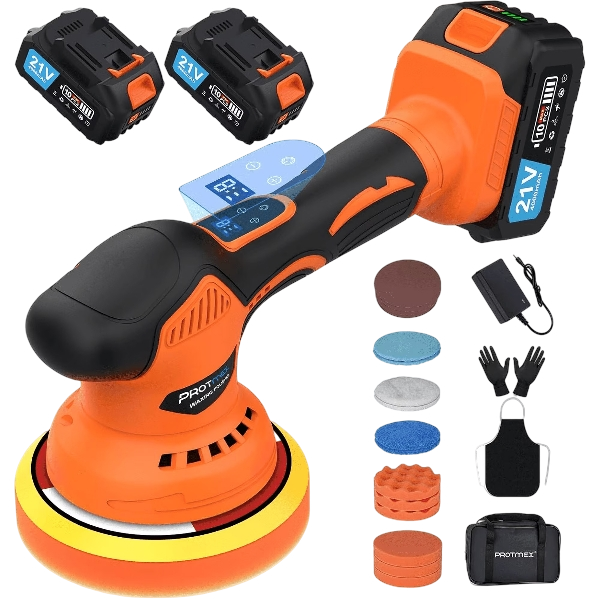 Cordless Car Buffer Polisher, Car Polishing Kit with 21V 2 X 4.0Ah Batteries, Orbital Eccentric Buffers with 8 Variable Speed Up to 6000 RPM, 6IN Touchscreen Buffer for Car Detailing/Scratch Removing