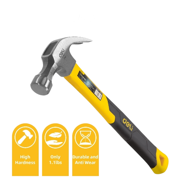 Deli 16-Ounce Claw Hammer with Fiberglass Handle, with Smooth Face & Shock Reduction Grip,Basic Hand Tool for DIY and Woodworking