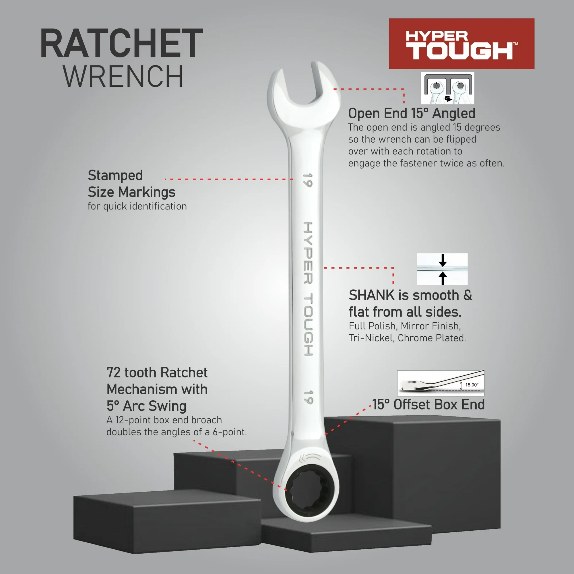 Hyper Tough 12-Piece Metric Combination Ratchet Wrench Tool Set, Hand Tools - Image 7