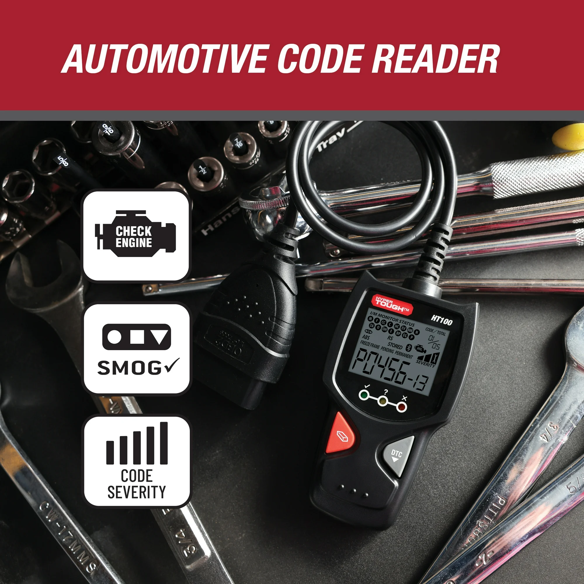 Hyper Tough HT100 Code Reader, 1996 & Newer OBD2 Vehicles, Free Fix & Part Recommendations - Image 8